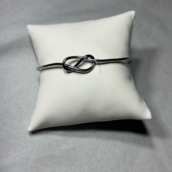 New! Love Knot Silvertone Boho Open Cuff Adjustable Bracelet - Picture 1 of 7